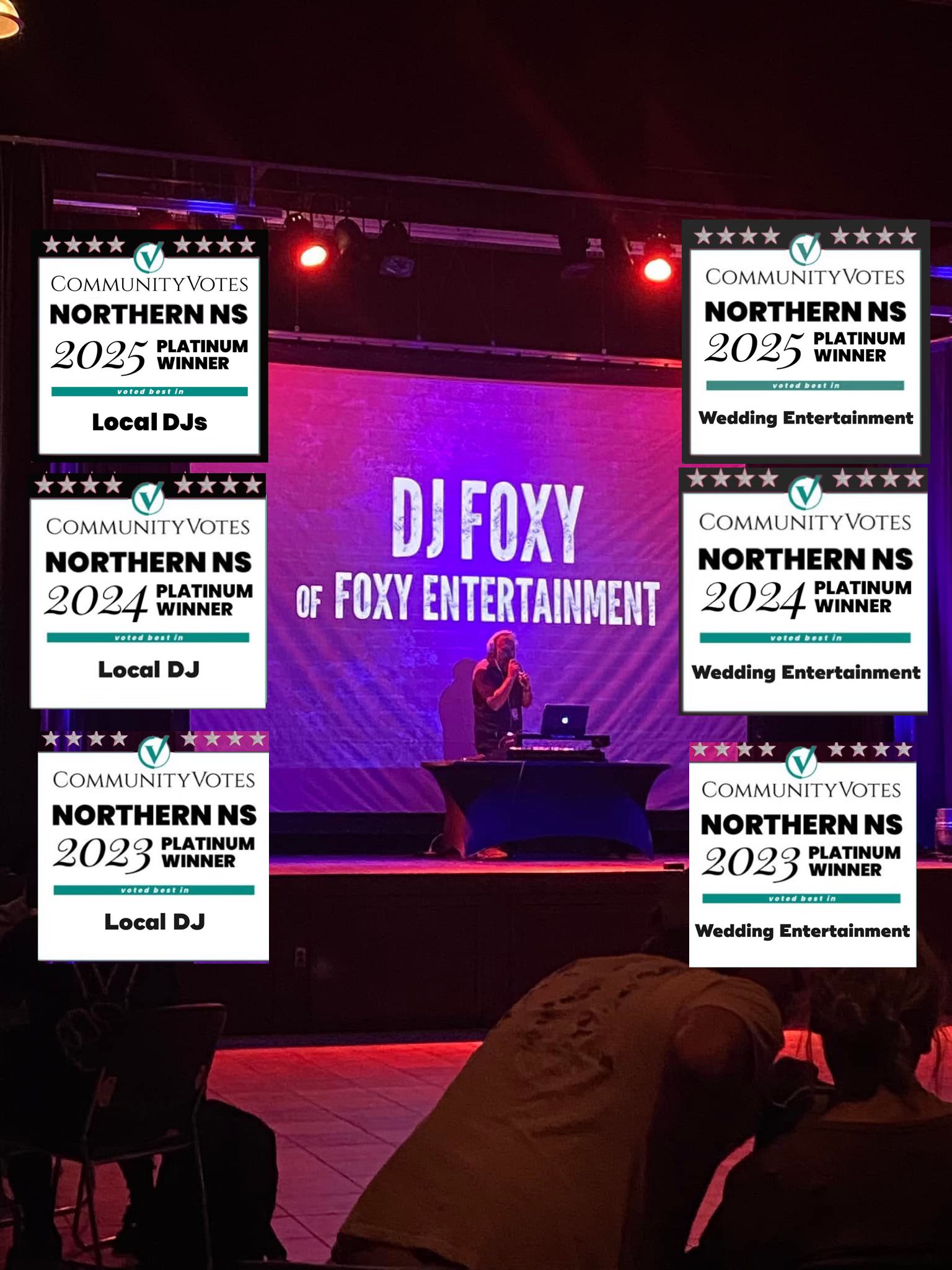 DJ Foxy of Foxy Entertainment with CommunityVotes Northern NS Platinum Winner awards