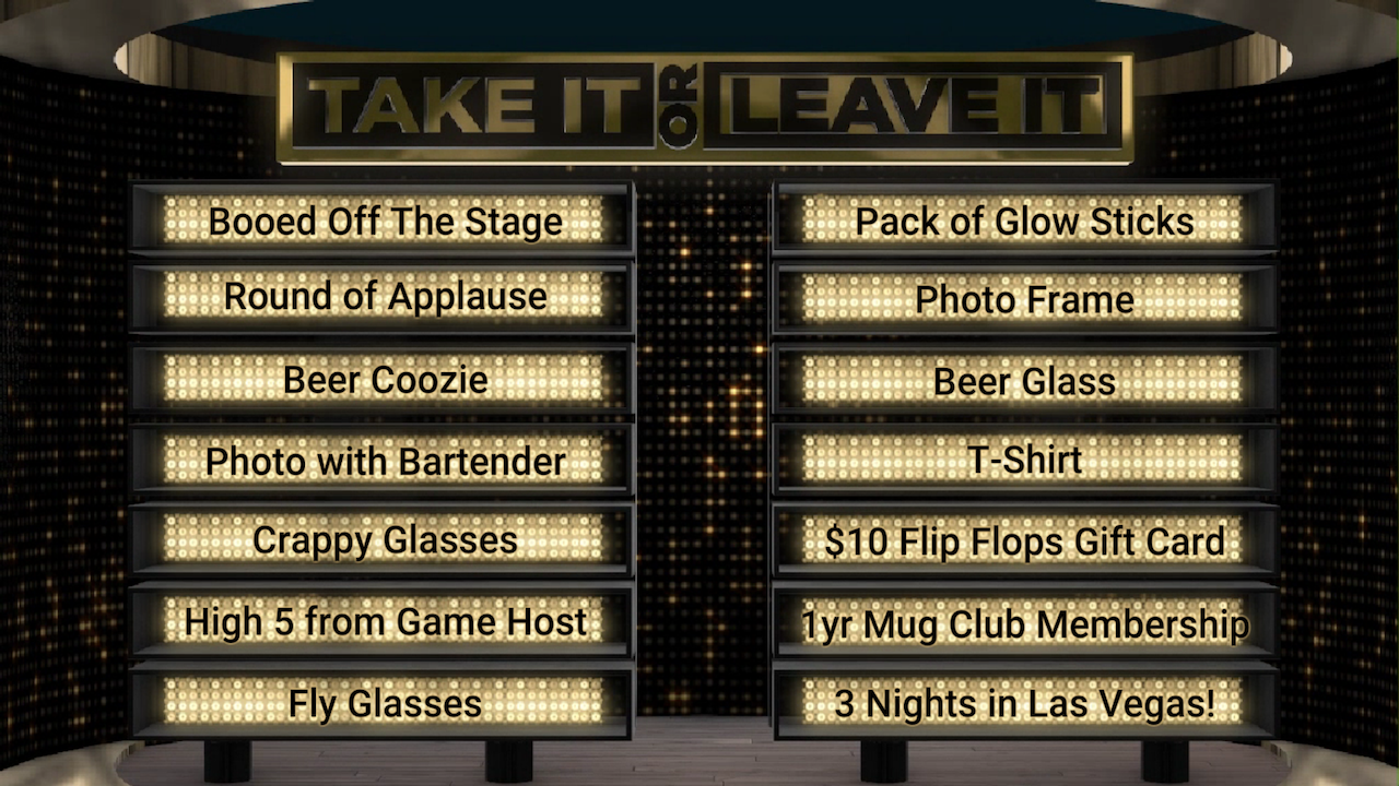 Take it or Leave It prize board game screen